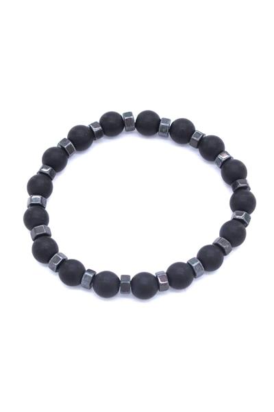 316L Çelik Kelepçe ve Oniks Doğal Taş Erkek Bileklik Kombini KMB-131