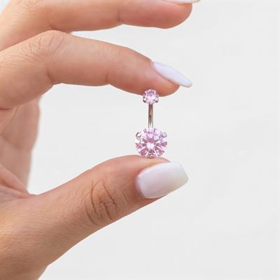 316L Çelik Pembe Zirkon Taşlı Piercing  PRC-207