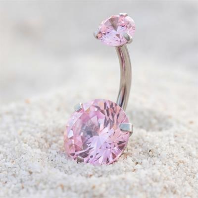 316L Çelik Pembe Zirkon Taşlı Piercing  PRC-207