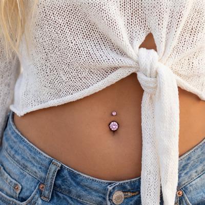 316L Çelik Pembe Zirkon Taşlı Piercing  PRC-207