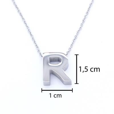 316L Çelik R Harf Kolye 55 cm KLY-549