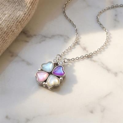 316L Çelik Renkli Taşlı Açılabilir Yonca Kolye KLY-570