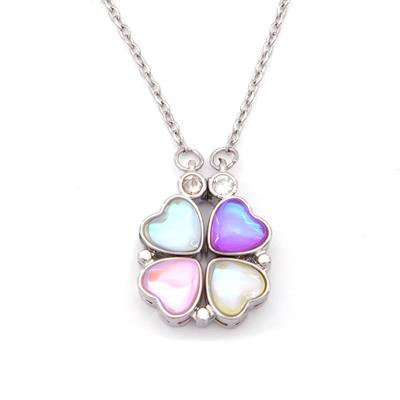 316L Çelik Renkli Taşlı Açılabilir Yonca Kolye KLY-570