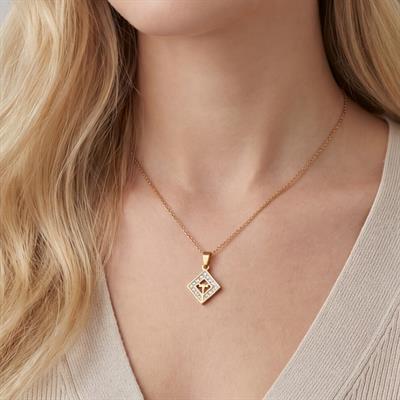 316L Çelik Rose Zirkon Taşlı Baklava Kolye KLY-533