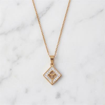316L Çelik Rose Zirkon Taşlı Baklava Kolye KLY-533
