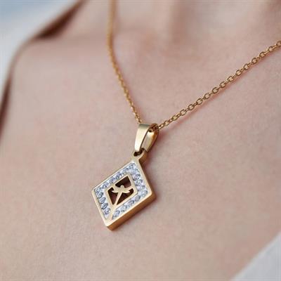 316L Çelik Rose Zirkon Taşlı Baklava Kolye KLY-533