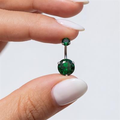 316L Çelik Yeşil Zirkon Taşlı Piercing PRC-114