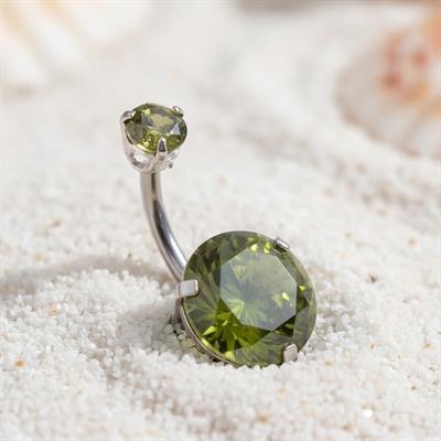 316L Çelik Yeşil Zirkon Taşlı Piercing PRC-110