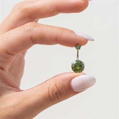 316L Çelik Yeşil Zirkon Taşlı Piercing PRC-110