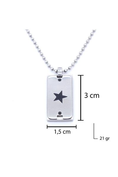 316L Çelik Yıldız Model Erkek Plaka Kolye 60 cm EKLY-128