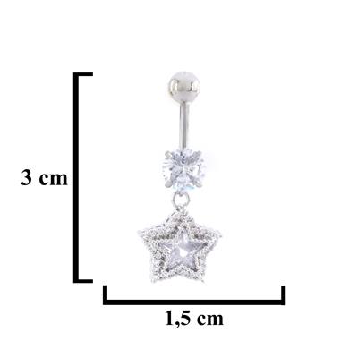 316L Çelik Yıldız Model Zirkon Taşlı Piercing  PRC-224