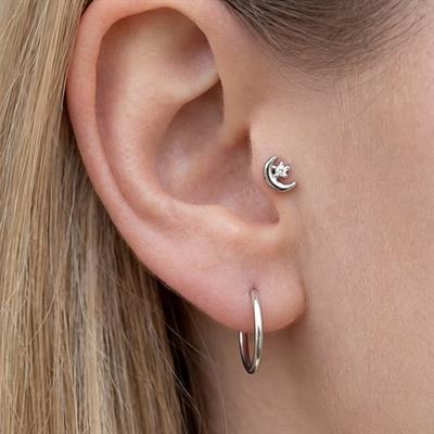 316L Çelik Zirkon Taşlı Ay Yıldız Şekilli Piercing PRC-179