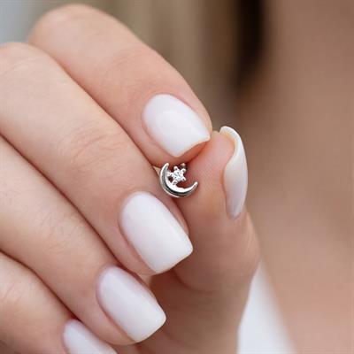 316L Çelik Zirkon Taşlı Ay Yıldız Şekilli Piercing PRC-179