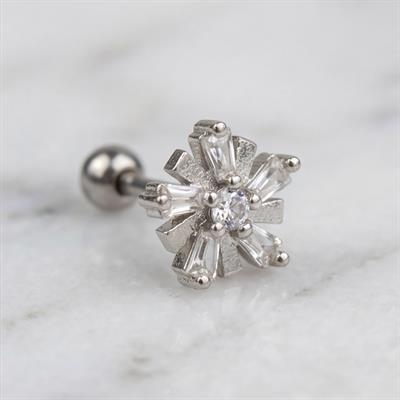 316L Çelik Zirkon Taşlı Çiçek Piercing PRC-176