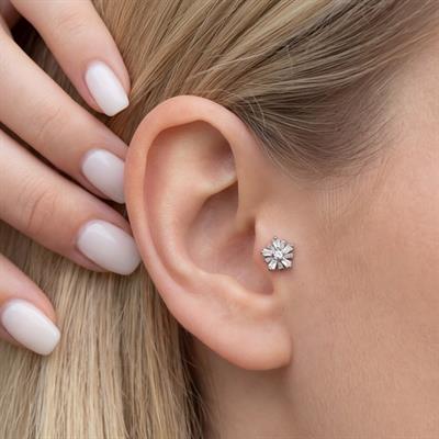 316L Çelik Zirkon Taşlı Çiçek Piercing PRC-176