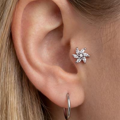 316L Çelik Zirkon Taşlı Çiçek Şekilli Piercing PRC-184