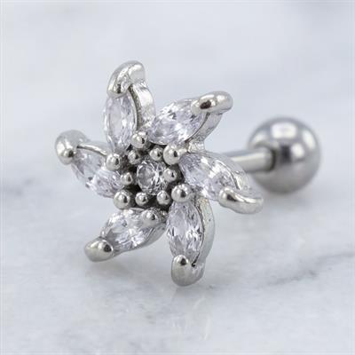 316L Çelik Zirkon Taşlı Çiçek Şekilli Piercing PRC-184