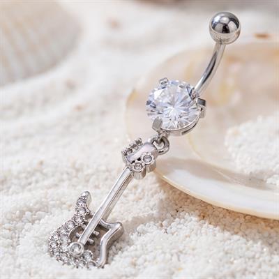 316L Çelik Zirkon Taşlı Gitar Piercing PRC-128