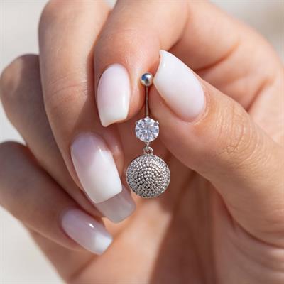 316L Çelik Zirkon Taşlı Küre Piercing PRC-135