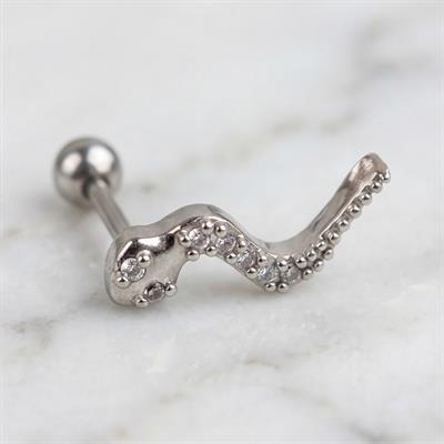 316L Çelik Zirkon Taşlı Yılan Şekilli Piercing PRC-198