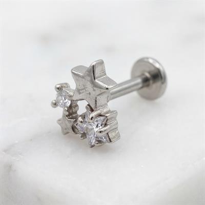 316L Çelik Zirkon Taşlı Yıldızlı Piercing PRC-195