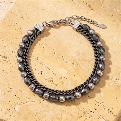 316L Erkek Çelik Bileklik Gri Hematit Taşlı Spor Zincir Bileklik EBLK-460