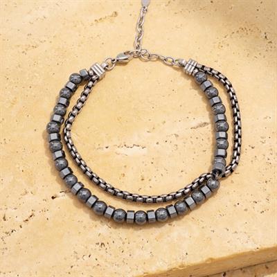 316L Erkek Çelik Bileklik Gri Hematit Taşlı Spor Zincir Bileklik EBLK-457