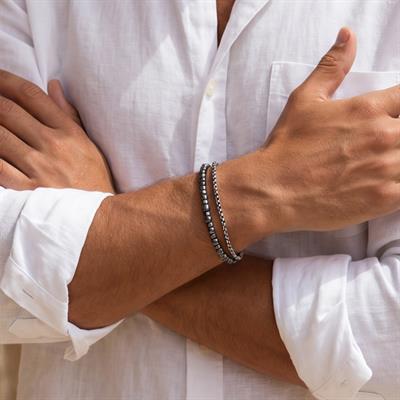 316L Erkek Çelik Bileklik Gri Hematit Taşlı Spor Zincir Bileklik EBLK-457