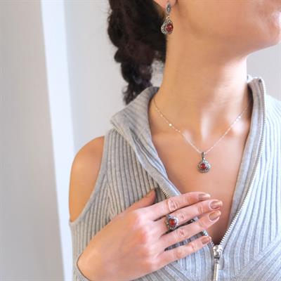 925 Ayar Akik Taşlı Gümüş Set GSET-104