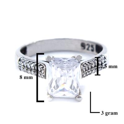 925 Ayar Gümüş Zirkon Baget Tek Taş Tasarım Kadın Yüzük GKY-124