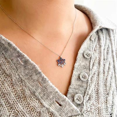 925 Ayar Mavi Zirkon Taşlı Kar Tanesi Gümüş Kolye GK-122