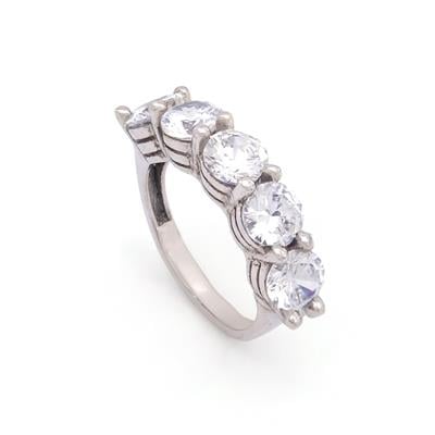 925 Ayar Gümüş Zirkon Baget Taşlı 5 Taş Kadın Yüzük GKY-112