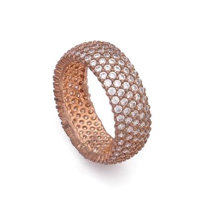 925 Ayar Gümüş Zirkon Taşlı 5 Sıra Tam Tur Rose Kadın Yüzük GKY-104