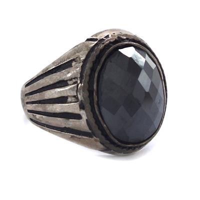 Akik Taşlı İşlemeli 925 Ayar Erkek Gümüş Yüzük GEY-209