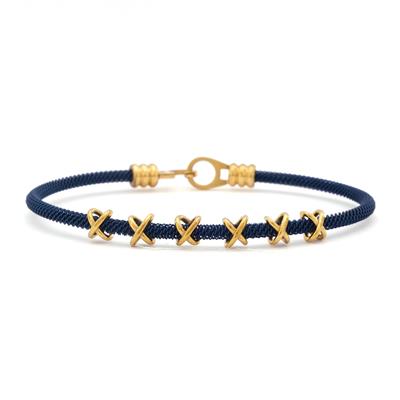Altın Kaplama  Düğüm Detaylı Lacivert Erkek Kelepçe Bileklik EBLK-428