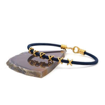 Altın Kaplama  Düğüm Detaylı Lacivert Erkek Kelepçe Bileklik EBLK-428