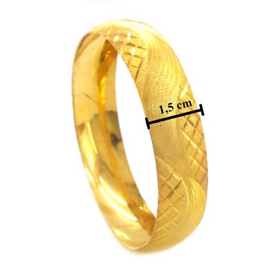 Altın Kaplama Dalgalı Ve Baklava Desen 1.5 cm Bilezik BLZ-3068