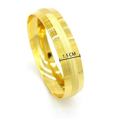 Altın Kaplama Dikey Çizgili Bilezik 15 mm Kalınlık BLZ-1104