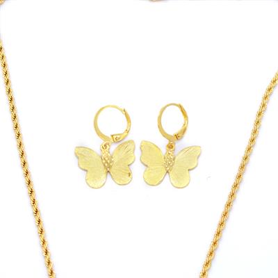 Altın Kaplama Kelebek Şekilli Kolye Küpe Bileklik Set SET-119