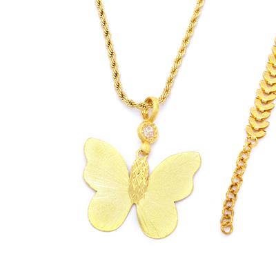 Altın Kaplama Kelebek Şekilli Kolye Küpe Bileklik Set SET-119