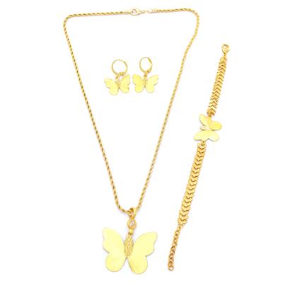 Altın Kaplama Kelebek Şekilli Kolye Küpe Bileklik Set SET-119