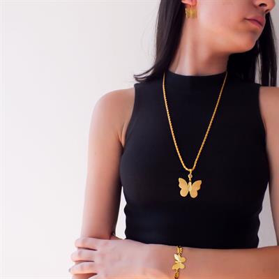 Altın Kaplama Kelebek Şekilli Kolye Küpe Bileklik Set SET-119