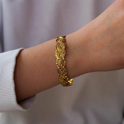 Altın Kaplama Lazerli Örgü Kadın Bilezik BLZ-3020