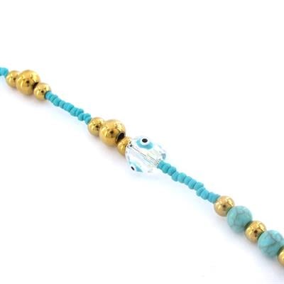 Altın Kaplama Mavi Doğal Taş Boncuklu Halhal HAL-191