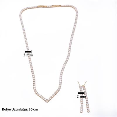 Altın Kaplama Rose Zirkon Taşlı Su Yolu Kadın Set SET-145