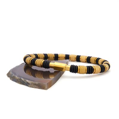 Altın Kaplama Siyah Çift Renkli Erkek Spor Kelepçe Bileklik EBLK-446