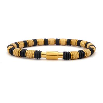 Altın Kaplama Siyah Çift Renkli Erkek Spor Kelepçe Bileklik EBLK-446