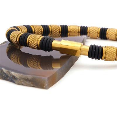 Altın Kaplama Siyah Çift Renkli Erkek Spor Kelepçe Bileklik EBLK-446