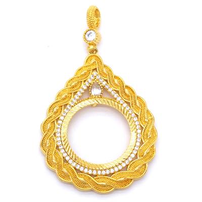 Altın Kaplama Zirkon Taşlı Örgülü Yarım Çerçeve Kolye Ucu TGR-369