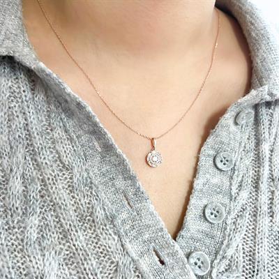 Baget Zirkon Taşlı Rose Gümüş Kolye GK-148